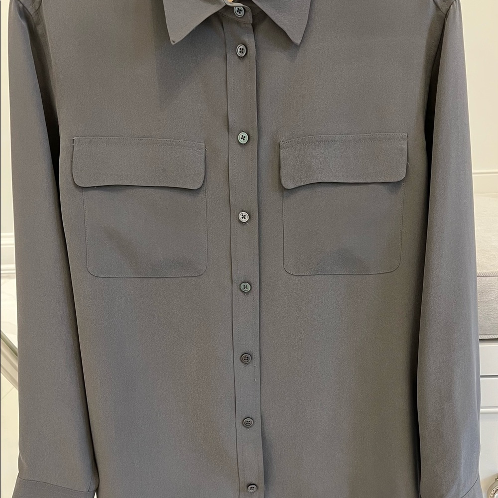 Equipment Grey Silk long Sleeved Blouse - Size XS